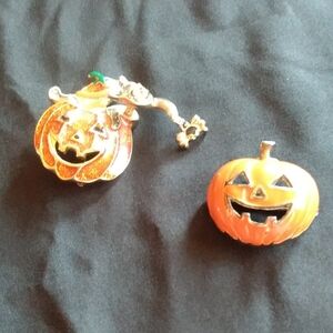 Orange Pumpkin Jack-o'-Lantern Enamel Brooch - Women Jewelry